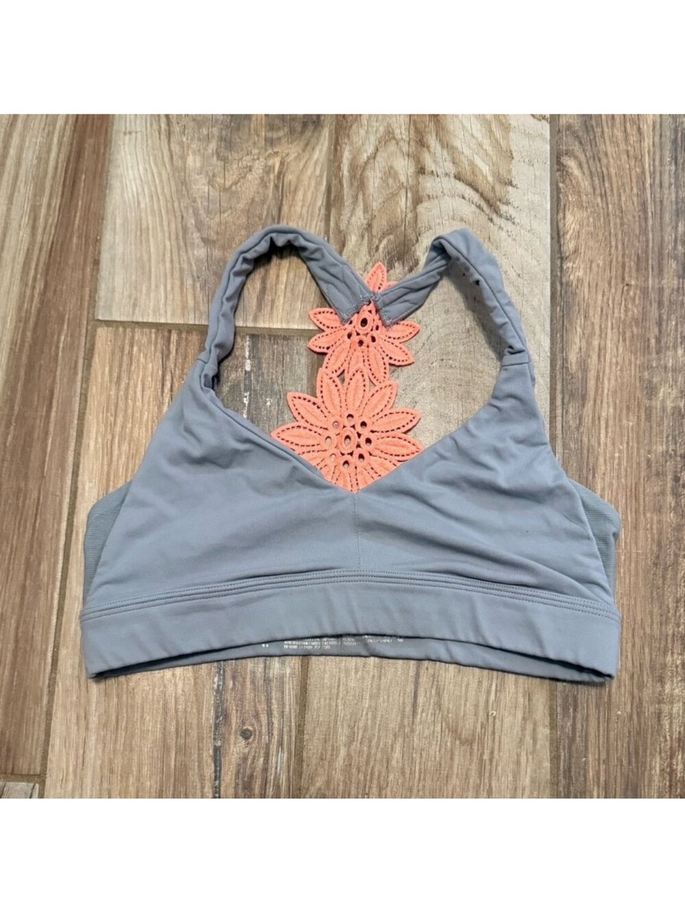 Aerie Gray with Coral Flower Lace Sports Bra